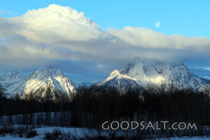 Moon Above Snow-Crowned Mountains