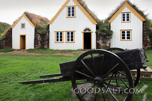 Turf Roof Village with Wooden Cart