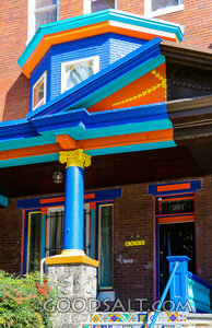 Painted Porch with Bright Urban Detail