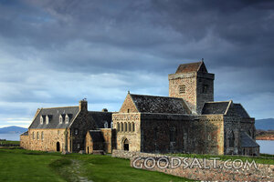Coastal Stone Abbey Under Storm Clouds