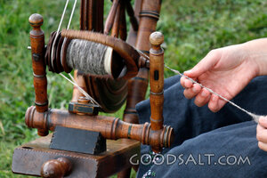 Hand Spinning Wool on a Wooden Wheel