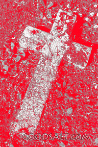 Weathered Cross Among Wildflowers