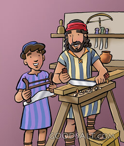 Joseph Teaching Young Jesus Carpentry