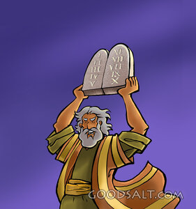 Moses Lifts the Ten Commandments