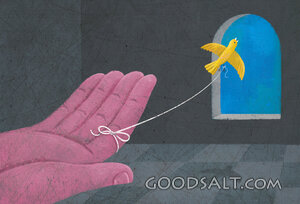 Little Bird on a String Trying to Fly Away