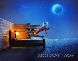 Little girl explores space