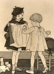 Little Girl Helping Child with Coat
