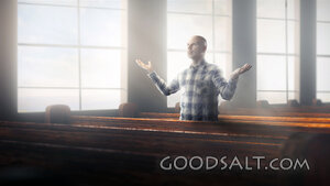 Man alone in church