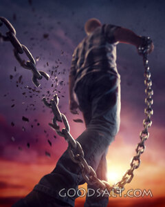 Man breaking free from chains