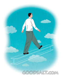Man in Sky Walking on Steel Beam