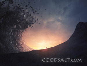 Man Runs From Large Tsunami