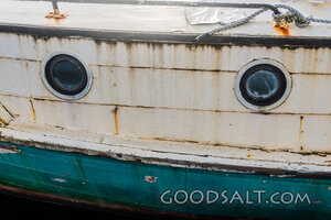 Weathered Harbor Boat with Portholes