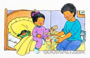 Mother and Daughter With Telephone Toy