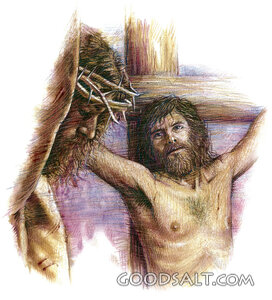 One of Two Thieves Speaks to Jesus From the Cross