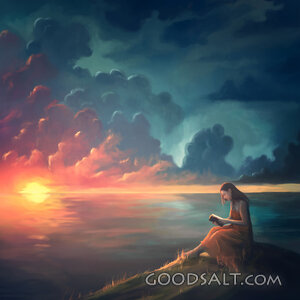 Painting of a Woman at Sunset