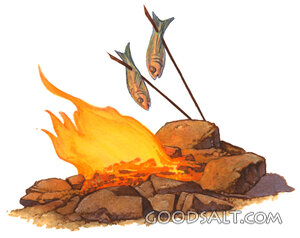 Charcoal Fire with Fish and Bread