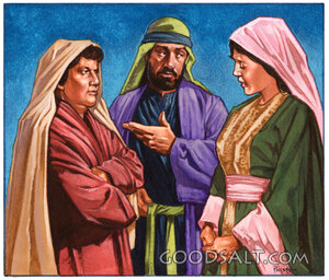Boaz Speaks with Ruth and Naomi