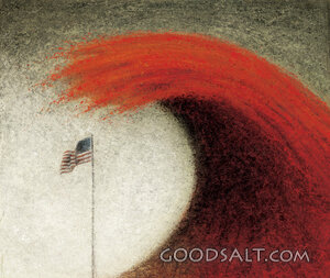 Red Tidal Wave over American Flag