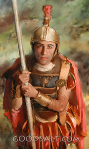 Roman Soldier Looking Up at the Cross