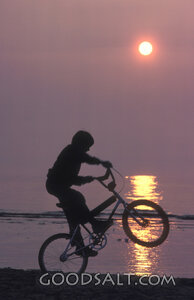 Child Bicycling at Sunset by the Sea