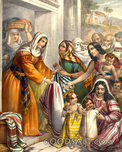 Dorcas sews makes gives ministers clothes to grateful mothers children