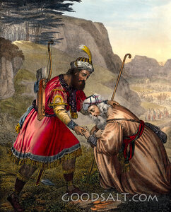 jacob_and_esau_reunited_reconciled_bows_Humble two men