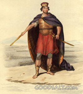 King Cyrus crown sceptre soldier authority