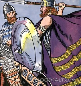 Crowned Warrior Raises His Spear