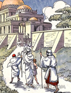 Pilgrims Approach the Temple Gates