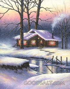 Winter Cabin by the Quiet Stream