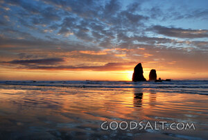 Sunset behind the Needles at Cannon Beach