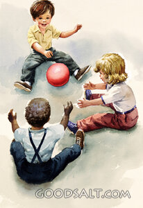 Three Children Playing with Ball