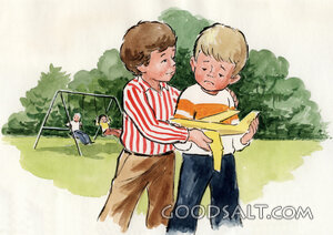 Two Boys With Broken Airplane