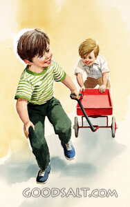 Two Boys with Wagon