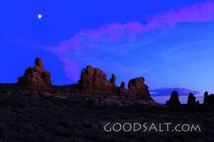UTAH. Arches National Park. Moonrise near Windows section. S