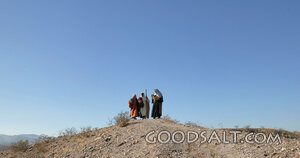 View of Three  Isrealites Atop Hill on Journey at a Distant