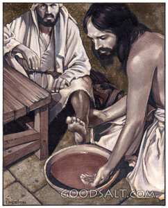 Jesus washing the feet of his disciples.