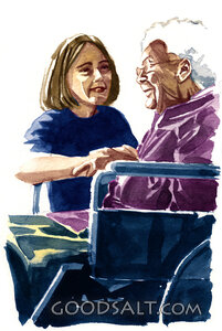 A Child Visits an Elder in a Wheelchair