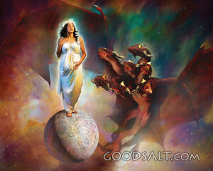 Woman on Moon With Dragon