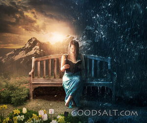 Woman Reading in Sun or Rain