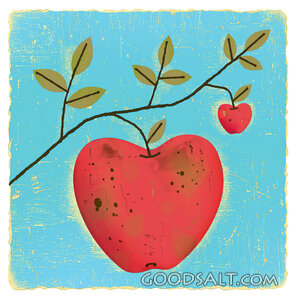 2 Red Apples Growing on Tree Branch