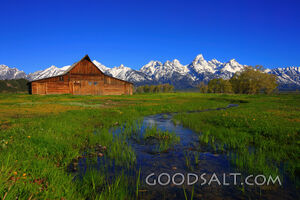 Barn, Mountains, and Creek
