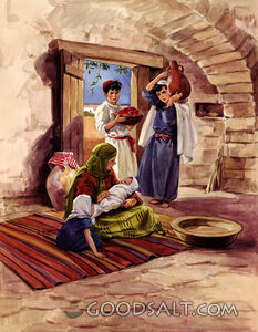 Bible Children Taking Food to Family