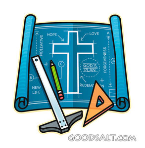 Blueprints With Drafting Tools and Cross