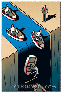 Boats Going over Waterfall