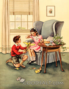 Boy and Girl with Airplane and Paper Doll