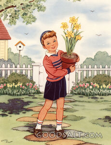 Boy Carrying Daffodils