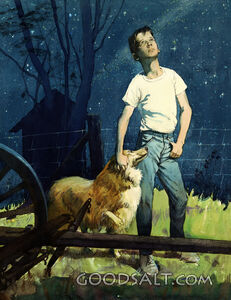 Boy with Dog Looking at Stars