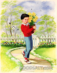 Carrying Pot of Daffodils