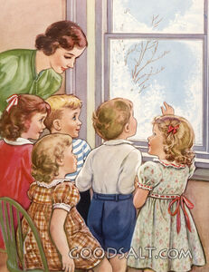 Children Looking at Frosty Pictures